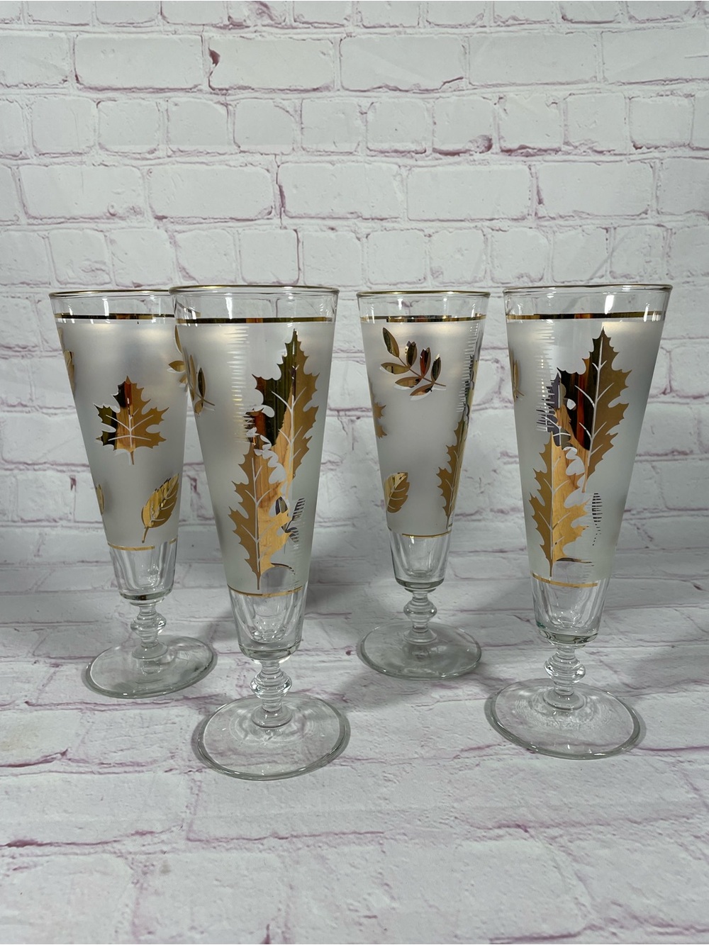 Vintage Libbey Golden Foliage 22K Gold Glass Pilsner Glasses Set of 4
